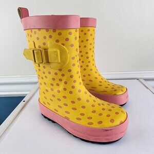 Sweet Target Yellow Pink Polka Dot Girls Pull On Boots Snow Rain Size S 5-6